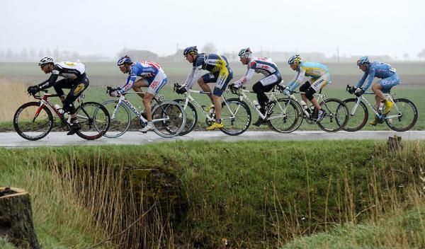 The breakaway on stage two of the KBC Driedaagse De Panne Koksijde.
