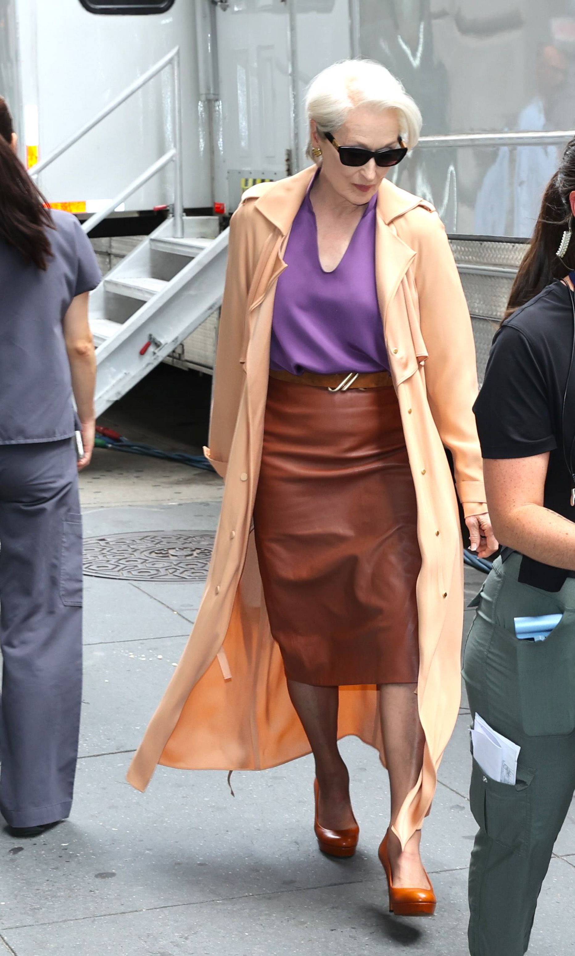 Meryl Streep wearing a white pixie haircut