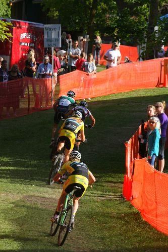 Doug Swanson heads towards the finish line and state short track title