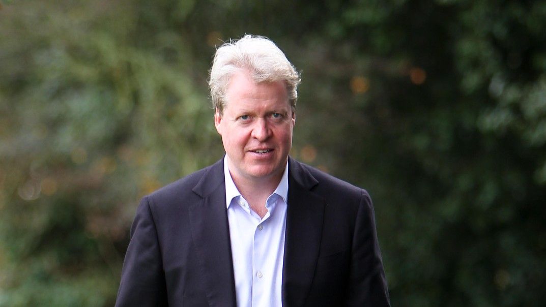 Charles, Earl Spencer leaves St. Mary&#039;s Church, Cowes, after speaking at the Isle of Wight Literary Festival