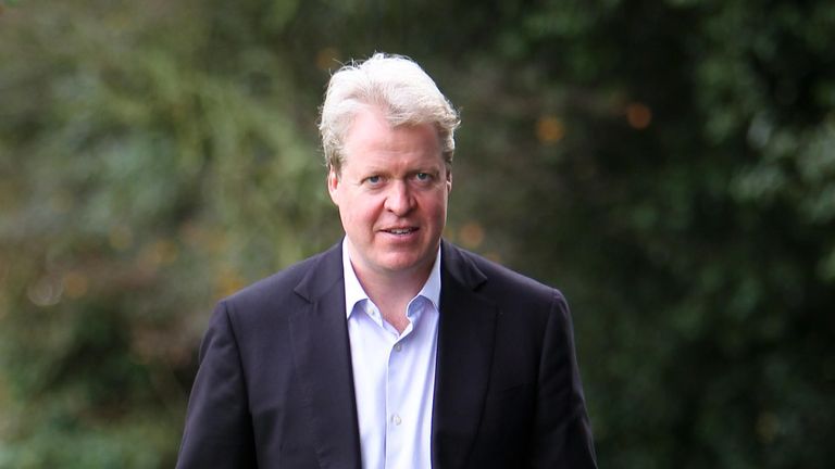 Charles, Earl Spencer leaves St. Mary's Church, Cowes, after speaking at the Isle of Wight Literary Festival