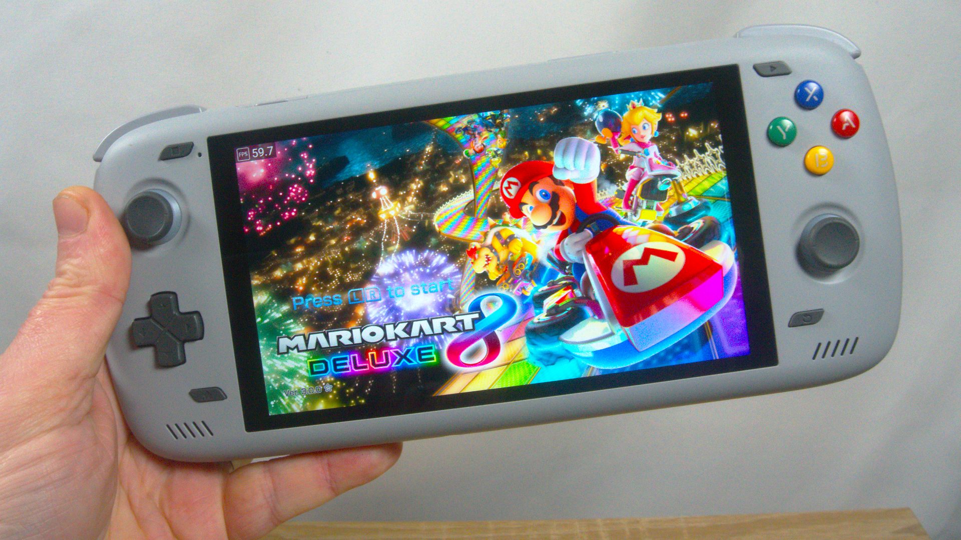 Ayn Odin 2 with Mario Kart title screen on display