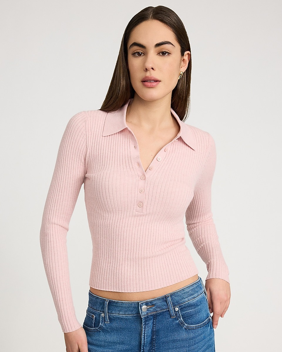 express, Fitted Ribbed Long Sleeve Polo Sweater