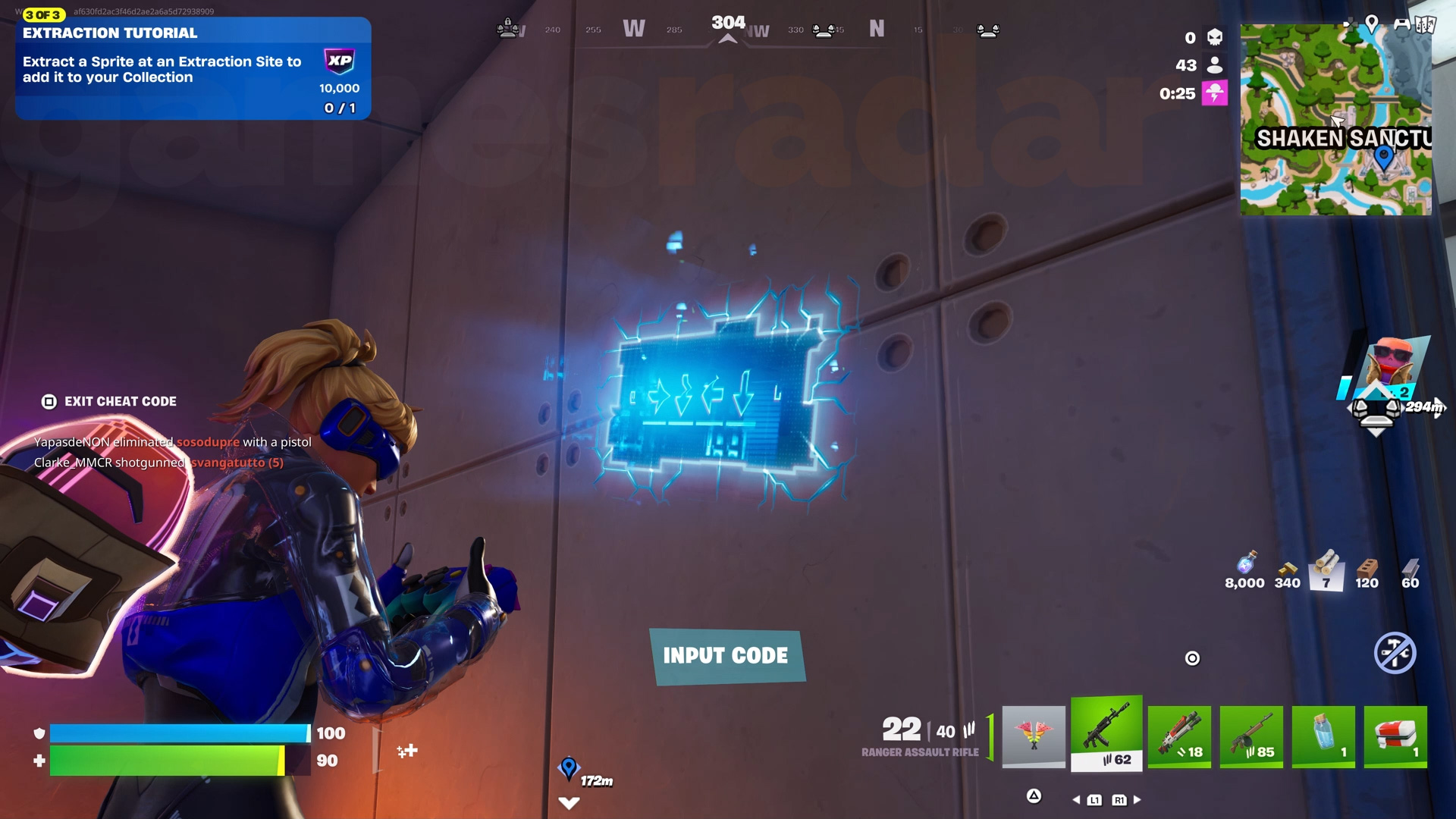 Interacting with one of the Fortnite Cheat Codes to input code