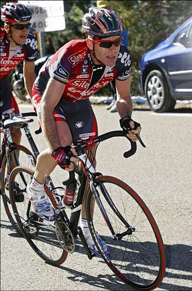 Evans out of the saddle showing a lot of strength on the Ventoux.