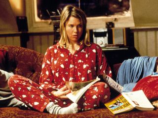 Bridget Jones Diary movie scene of Bridget on the sofa in her pyjamas