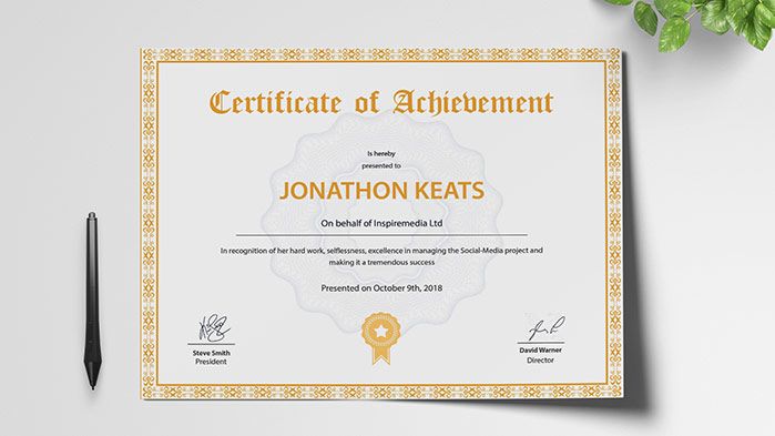 Printable certificate templates