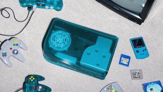PS5 console with Ice Blue dBrand Retro Darkplates