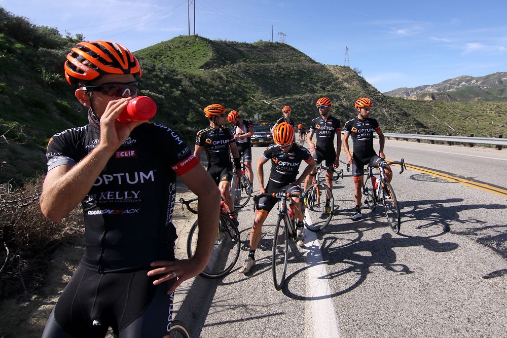 Riders rest at the top of Balcom Canyon, a climb that will be featured in this year's Tour of California.
