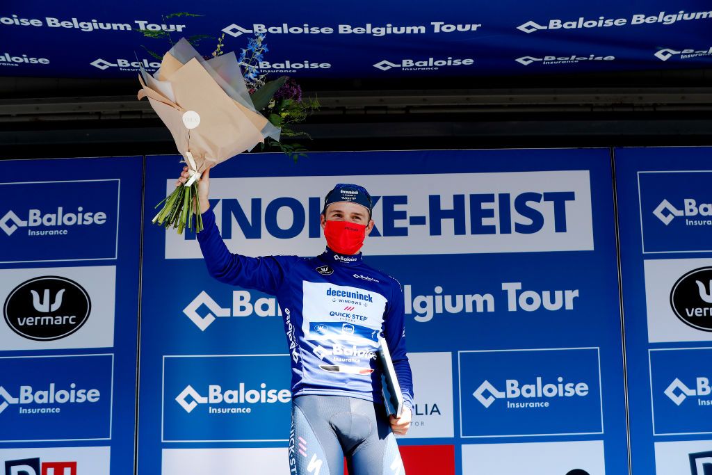 KNOKKEHEIST BELGIUM JUNE 10 Remco Evenepoel of Belgium and Team Deceuninck QuickStep Blue leader jersey during the 90th Baloise Belgium Tour 2021 Stage 2 a 112km Individual Time Trial stage from KnokkeHeist to KnokkeHeist ITT baloisebelgiumtour on June 10 2021 in KnokkeHeist Belgium Photo by Bas CzerwinskiGetty Images