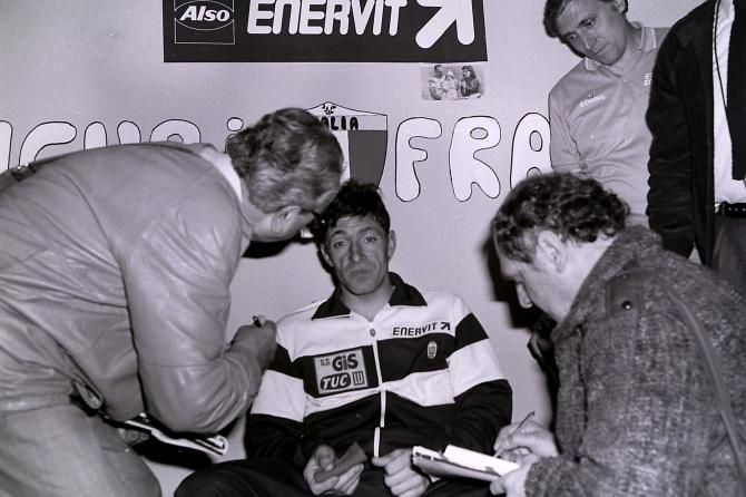 Moser speaks to the Italian media after breaking the hour record