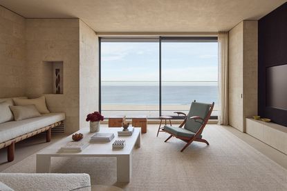 views of neutral colours and minimalist interior in belgian penthouse