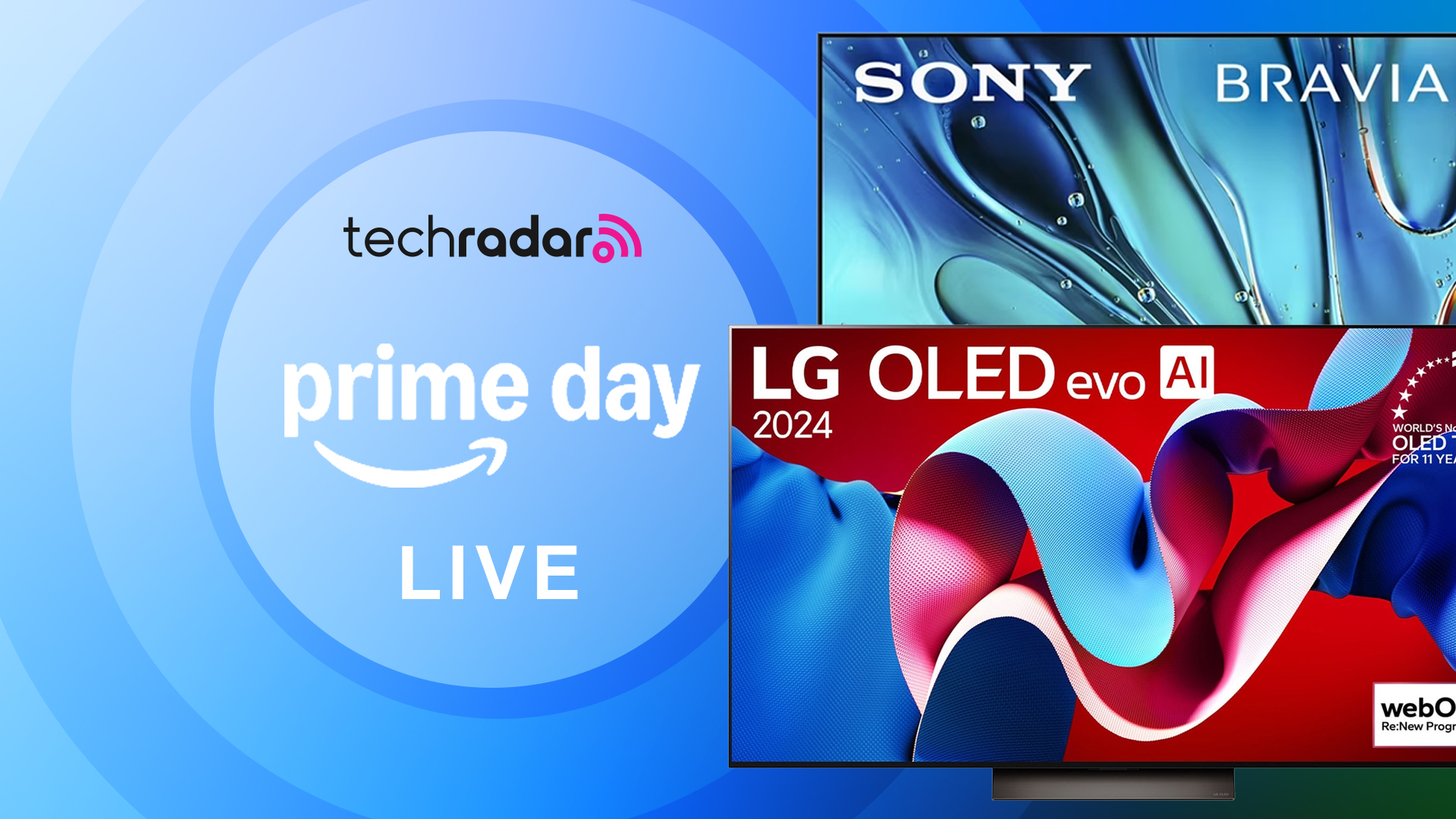 Sony and LG TVs with a sign saying &quot;Prime Day live&quot;