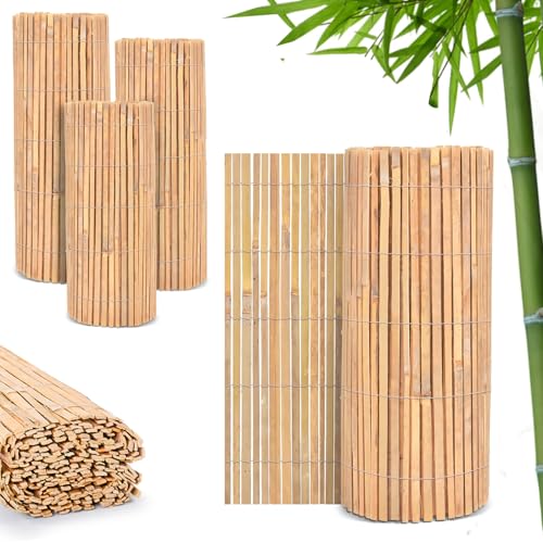 Funkybuys Bamboo Fence Screening | Natural Slat Fence Panels Garden Screening for Outdoor Wind &amp;amp; Sun Protection for Privacy Shield (h: 1m X L: 4m)