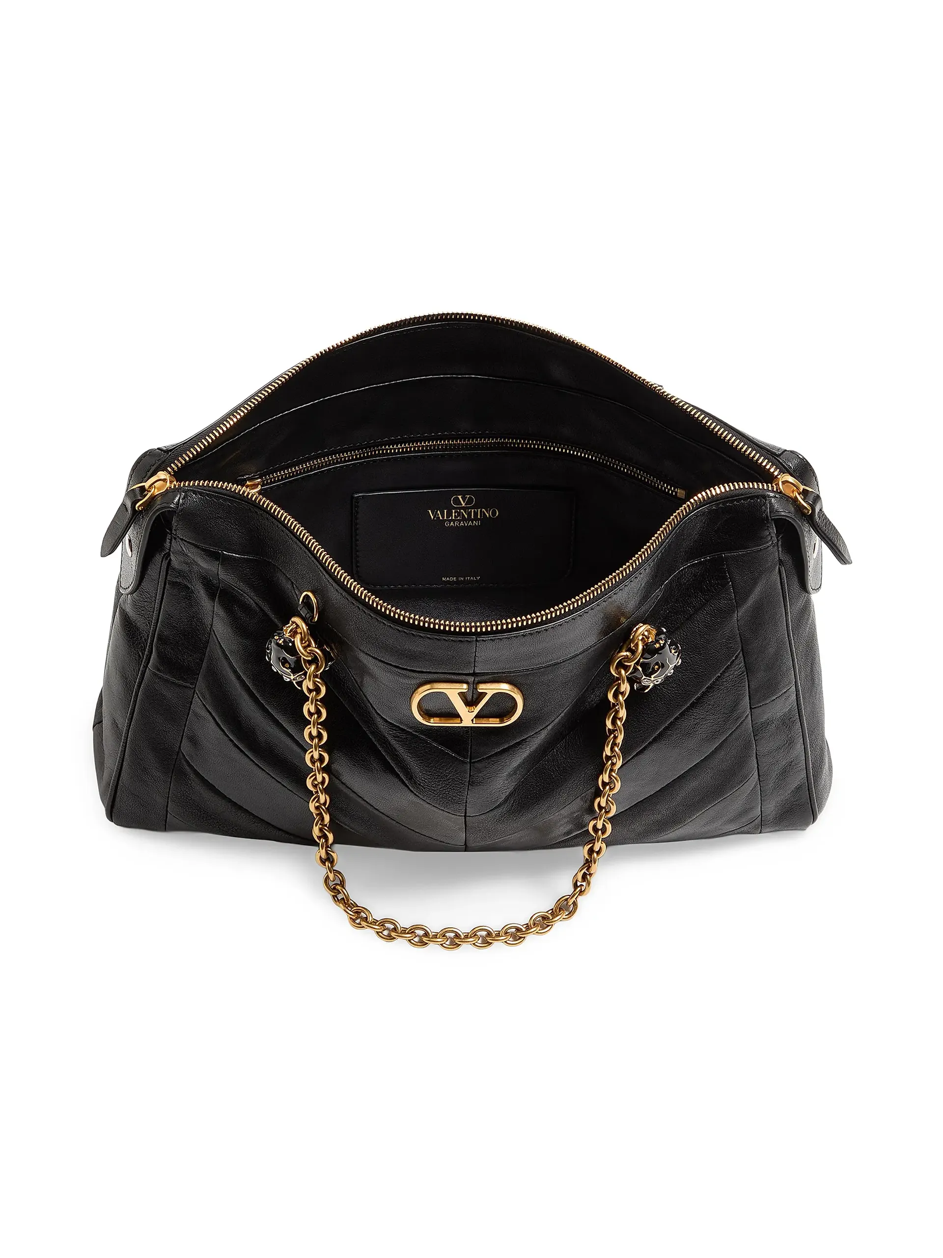 Panthea Shoulder Bag in Nappa Leather With Chevron Pattern