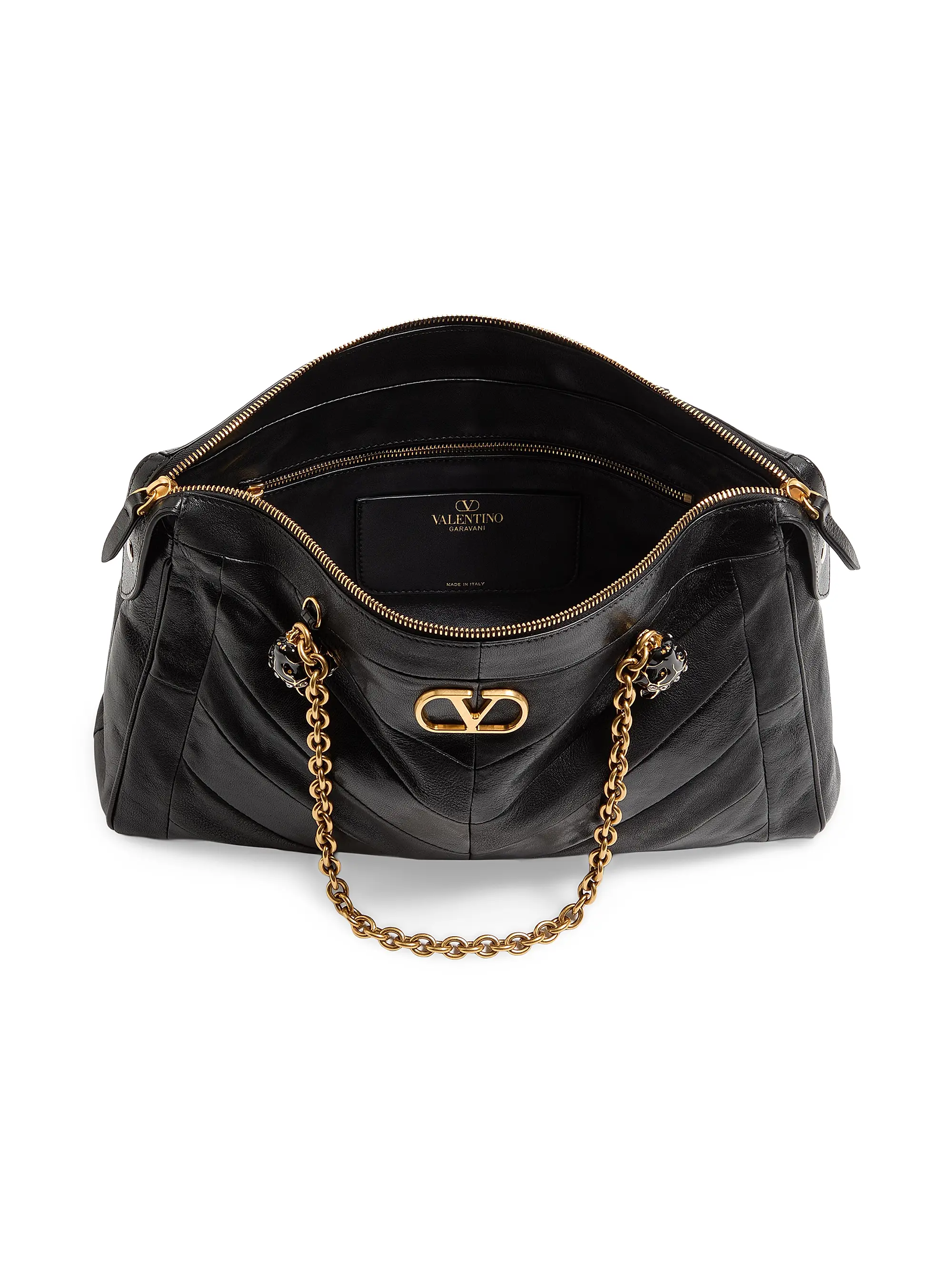 Panthea Shoulder Bag in Nappa Leather With Chevron Pattern