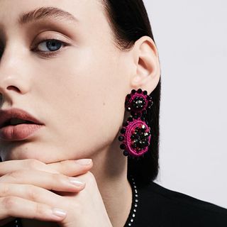 Pinar Ozevlat Flower Drop Pink Earrings 