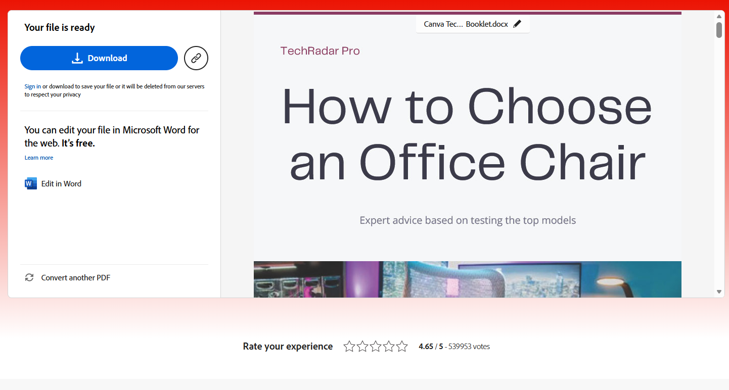 Adobe Acrobat PDF to Word converter in use