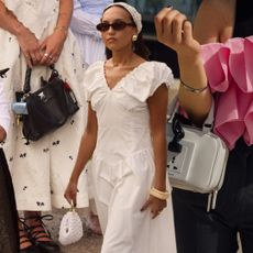 collage of women wearing handbags 