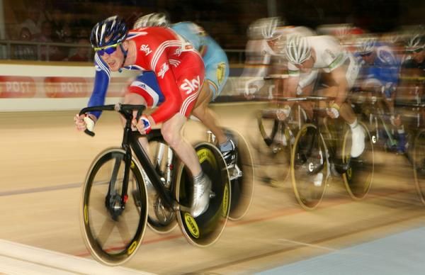 Ed Clancy (Great Britain) rode the last three laps on the front of the bunch in the scratch race for the men's omnium
