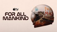 For All Mankind S5 Promo image showing an astronaut's helmet with "Free Mars" written on it.
