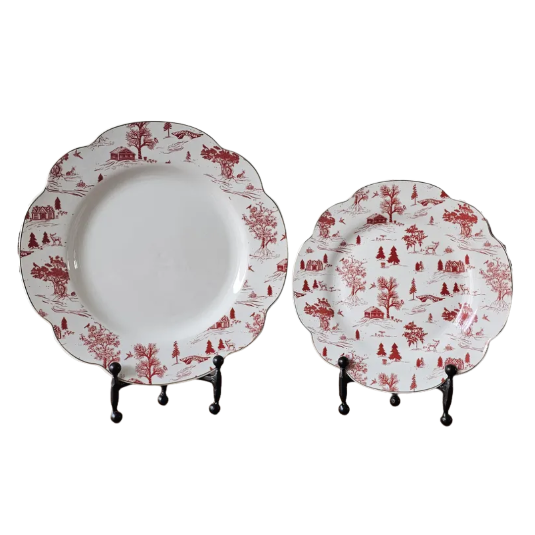 BespokeAlcove, Red Toile Dessert Plates, Set of 5