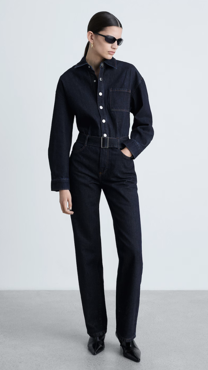 MANGO, Rinse-Wash Denim Jumpsuit With Belt - Women | Mango Usa