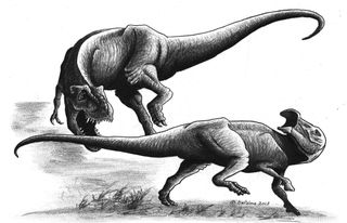 t. rex attacking edmontosaurus