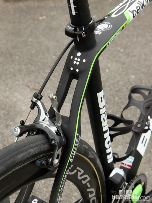 The uniquely shaped seat stays on Sep Vanmarcke's (Belkin) Bianchi Infinito CV the day before Paris-Roubaix