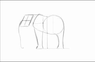 Basic shapes outlining an elephant figure