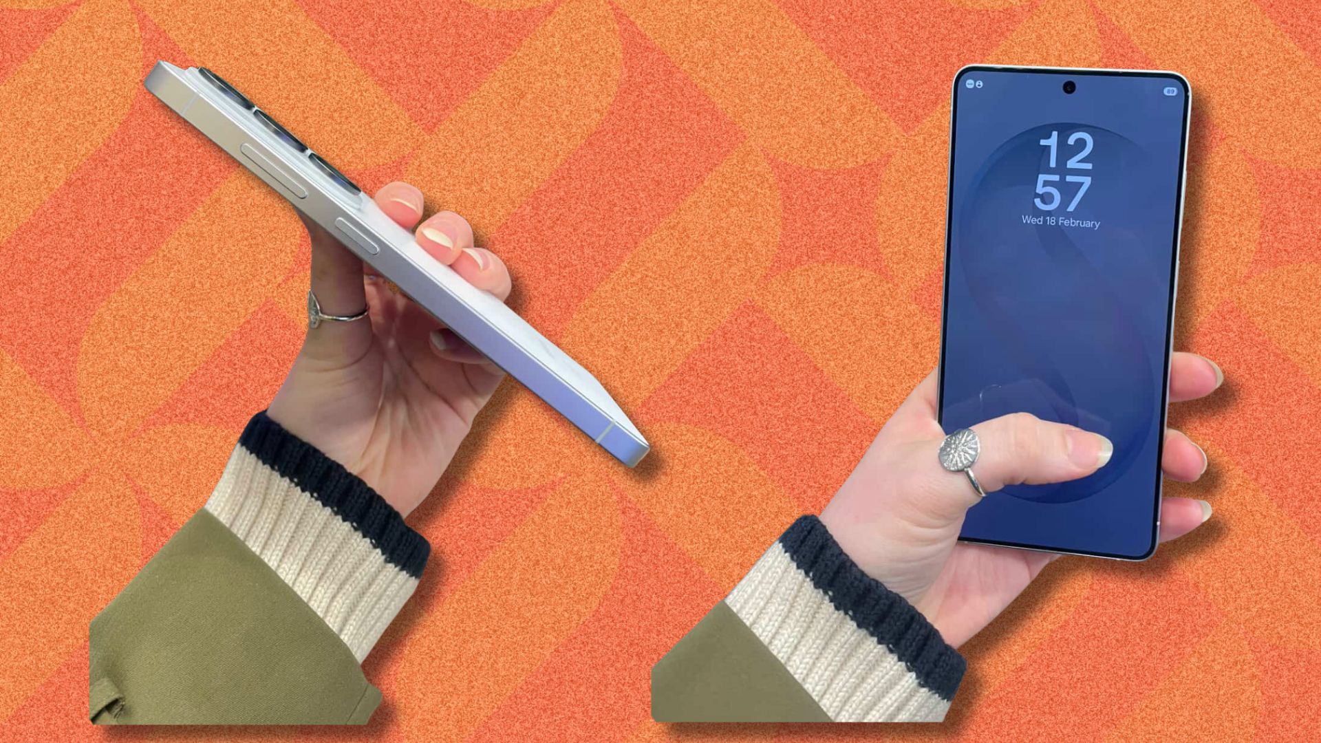 an image of the samsung galaxy s26 against an orange patterned background