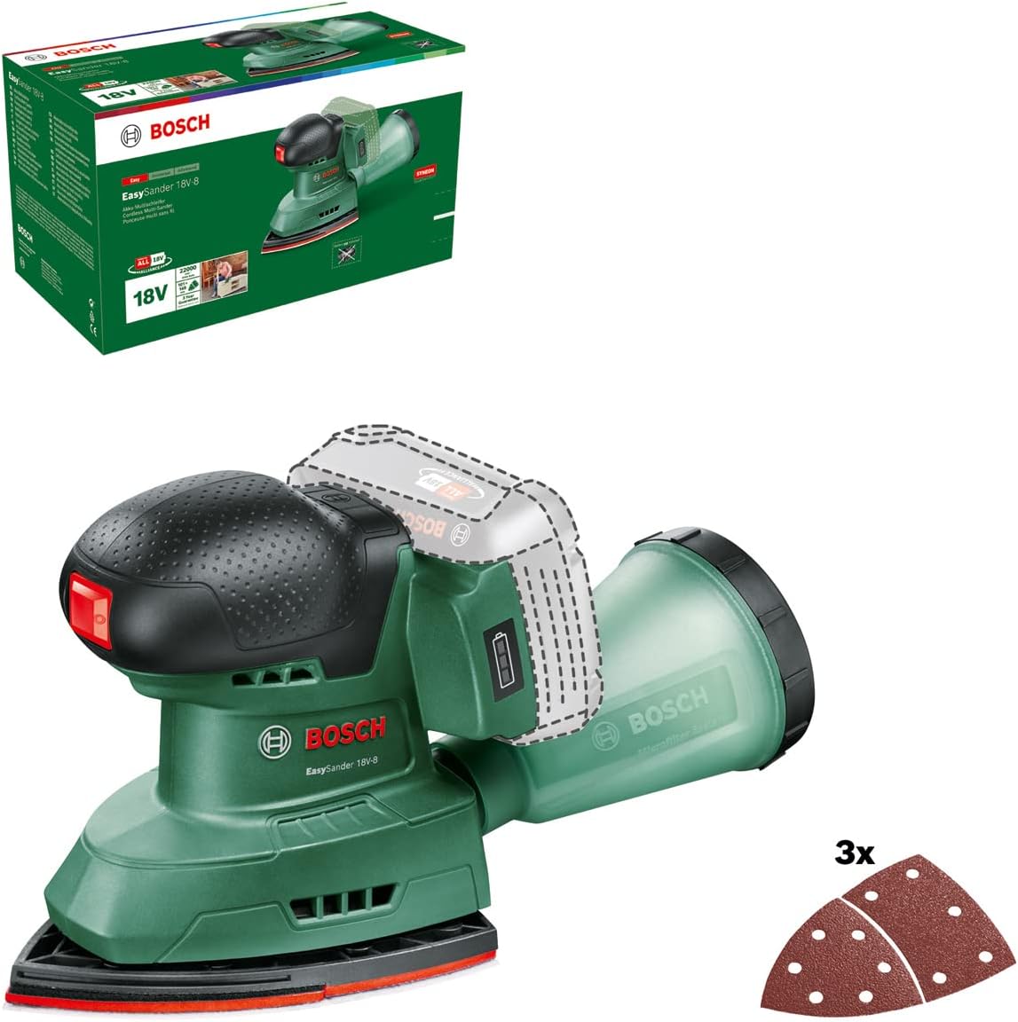 Cut out of the Bosch EasySander tool, and box on a white background