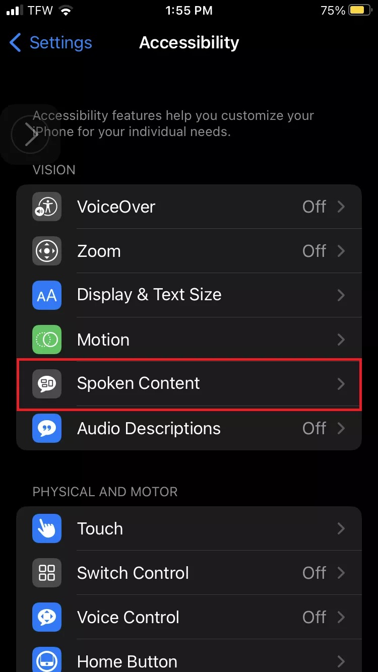 accessibility settings iphone