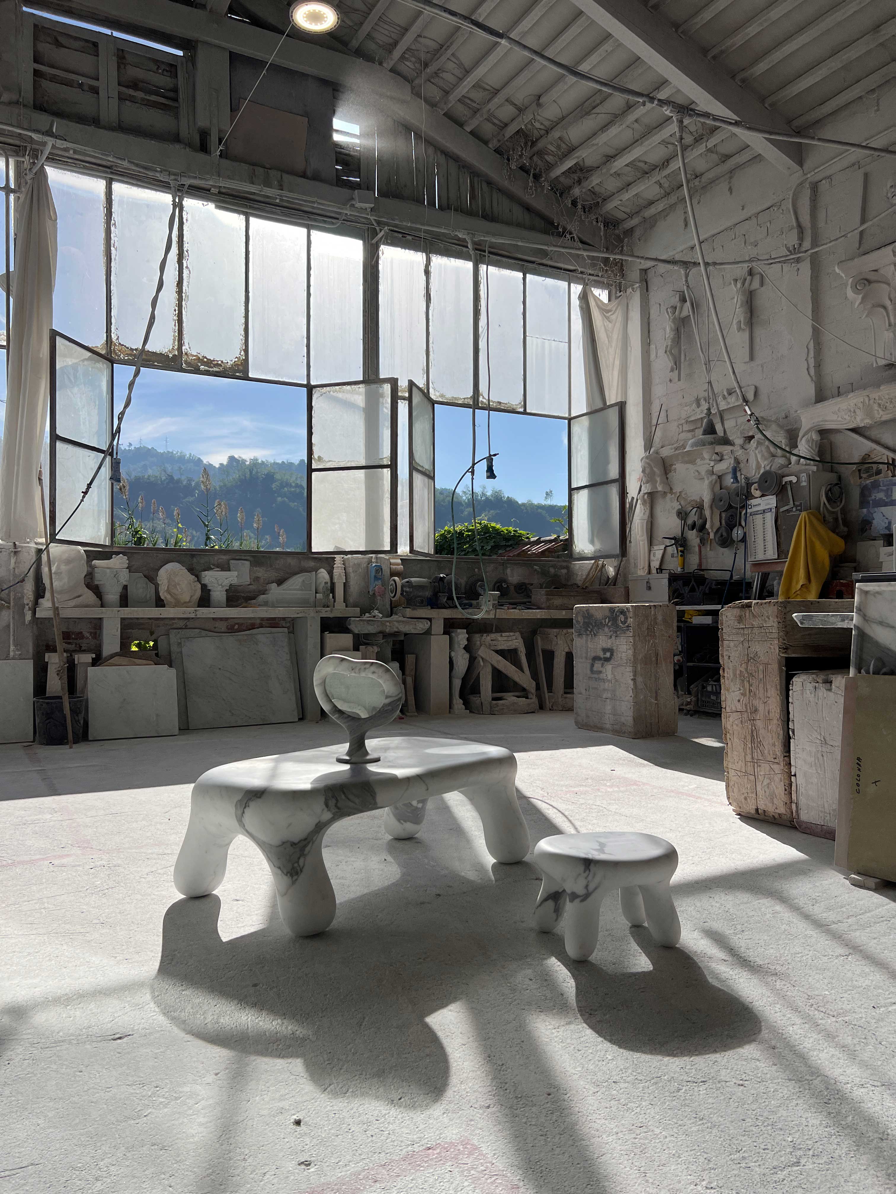 Furniture by Jessica Anne Woodley featuring curved lines and bold surfaces