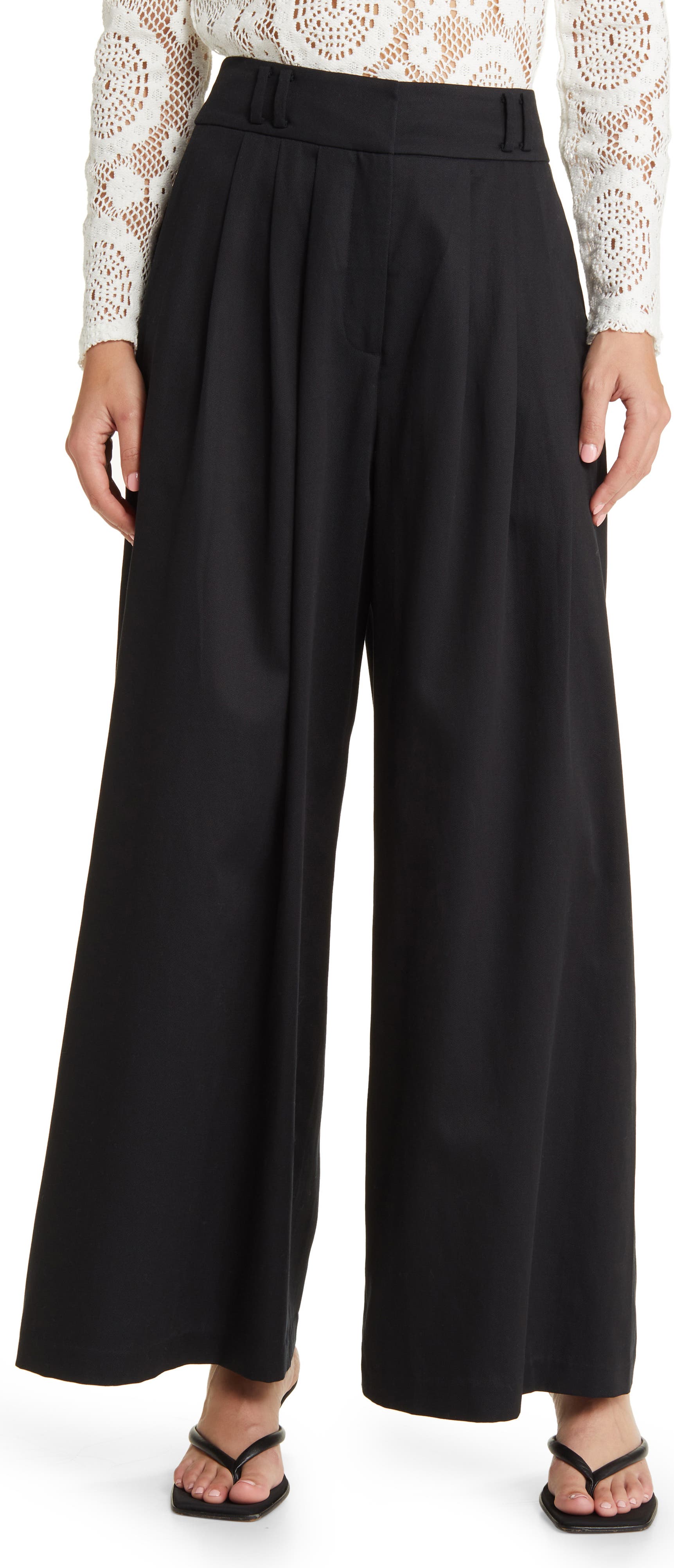 High Waist Pleat Front Wide Leg Trousers