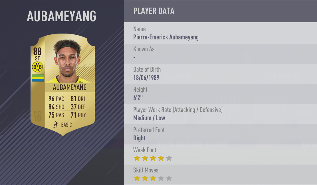Pierre-Emerick Aubameyang FIFA 18