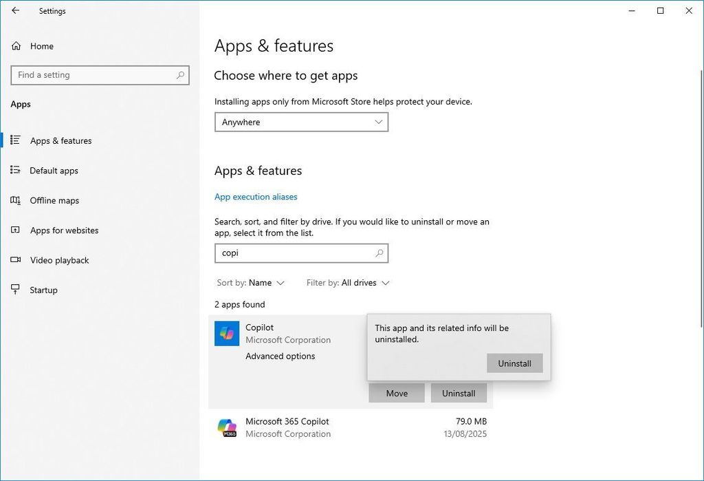Windows 10 uninstall Copilot