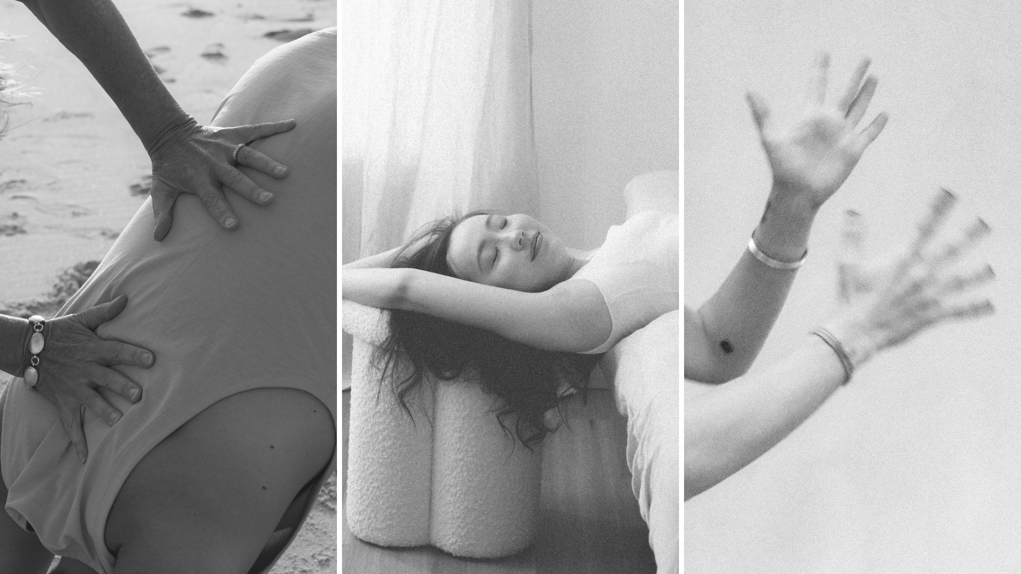 A woman doing yoga, stretching, and helping her partner to stretch