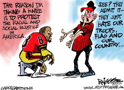 Political cartoon U.S. NFL kneeling protest
