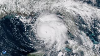 Hurricane Michael, seen here by the GOES East satellite at 2:45 p.m. ET on Oct. 9, 2018, strengthened as it moved north-northwest toward the Florida Panhandle.