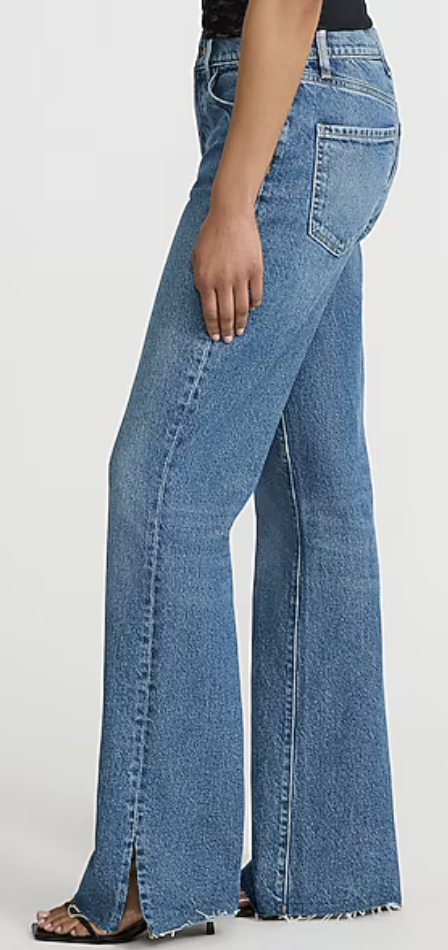 Express, High Waisted Medium Wash Vent Raw Hem '90s Bootcut Jeans