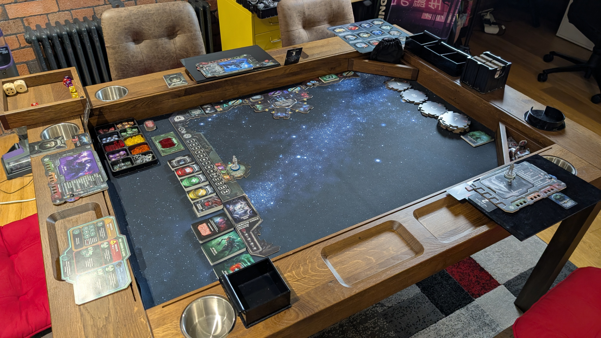 Nemesis: Retaliation pieces, board tiles, and tokens on a gaming table