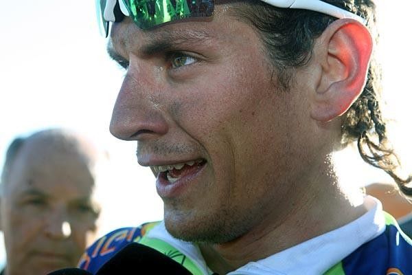 Pozzato after the race and looking kinda tired but happy.
