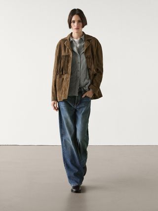 Suede Leather Jacket With Fringing