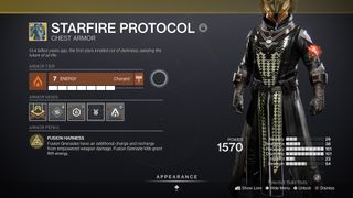 Destiny 2 Exotic Warlock armour starfire protocol chest armour