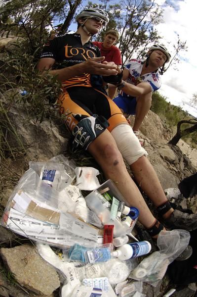 Luke Fetch gets medical attention after a heavy fall.