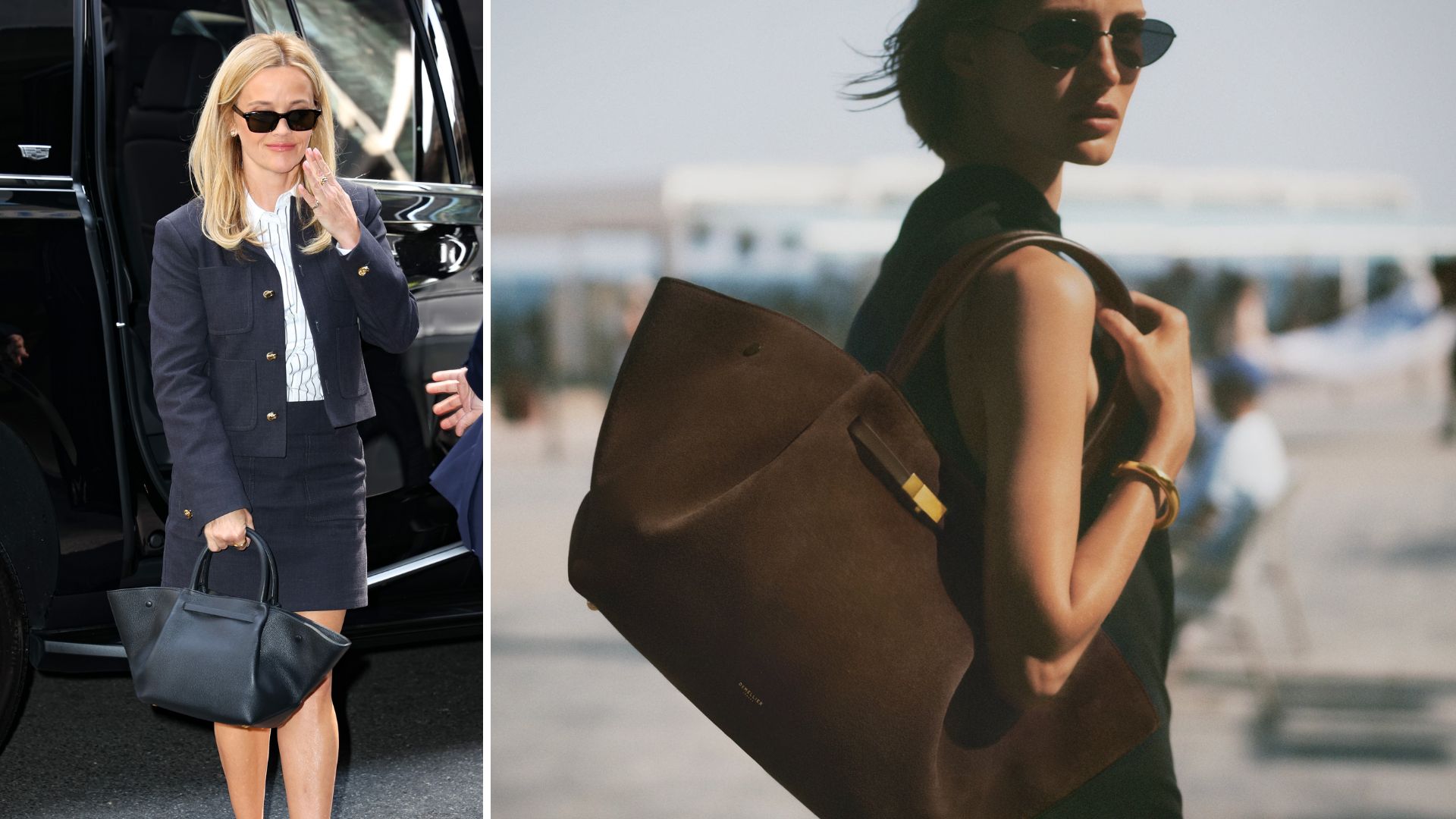 Reese Witherspoon and a model carrying the DeMellier New York tote