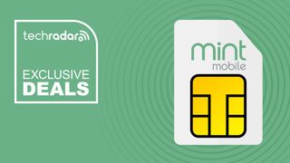 Mint Mobile branded sim card on green background with exclusive deal text overlay