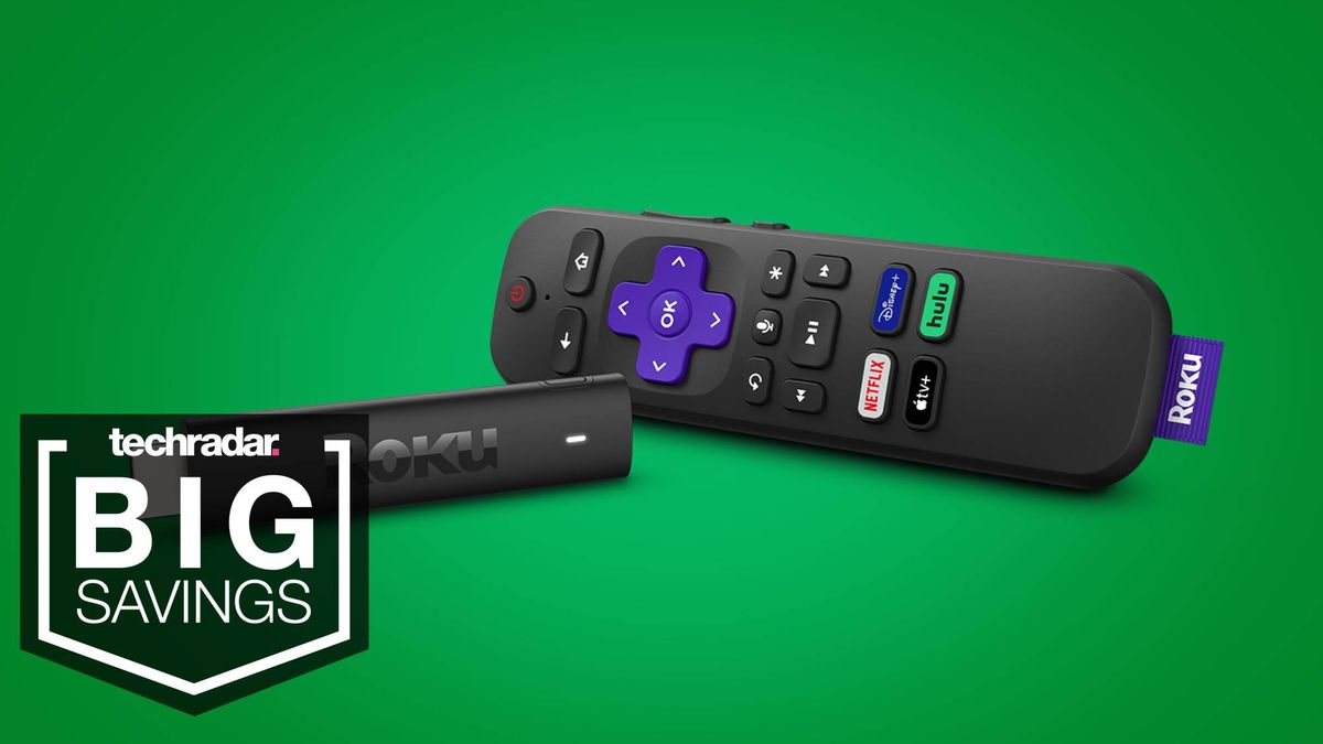 A Roku Streaming Stick 4K next to a sign saying &#039;Big Savings&#039;