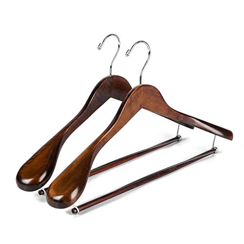 Luxury Wide Shoulder Wooden Hangers 2 Pack, With Locking Bar, Smooth Retro Finish Wood Suit Hanger Coat Hanger for Closet, Holds Up to 20lbs, 360° Swivel Hook, for Jacket, Dress Heavy Clothes Hangers